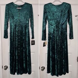 Vintage 90s Brett Alixander Emerald Green Crushed Velvet Maxi Dress NWT Size 8